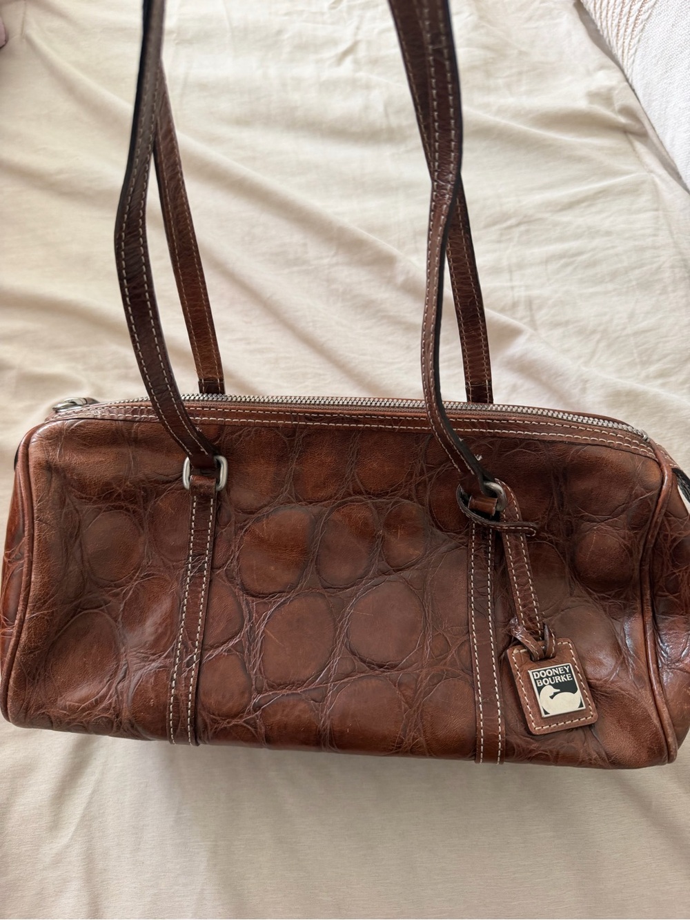 Dooney & Bourke Brown Croc-Embossed Leather Shoulder Bag